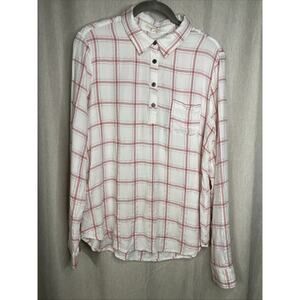 Copper Key Women’s Large Long Sleeve Top White/Red/Gold Plaid- Valentine’s Day